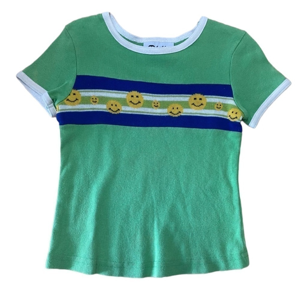 Philly green and striped with smiley faces Y2k 90’s short sleeve top size5
